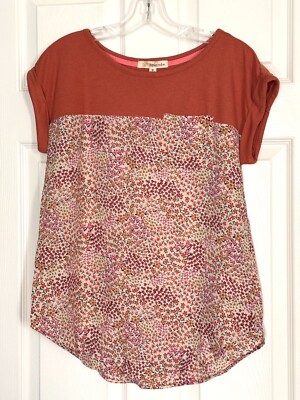 REWIND Womens Orange Coral Floral Short Sleeve Shirt Size M