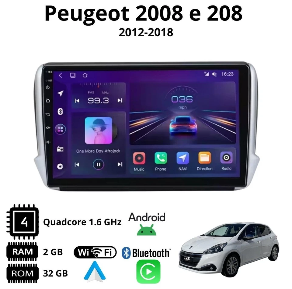 Autoradio Android 10 Pollici per Peugeot 208 2008 (2012–2018) GPS WiFi 2 DIN - Immagine 3 di 4