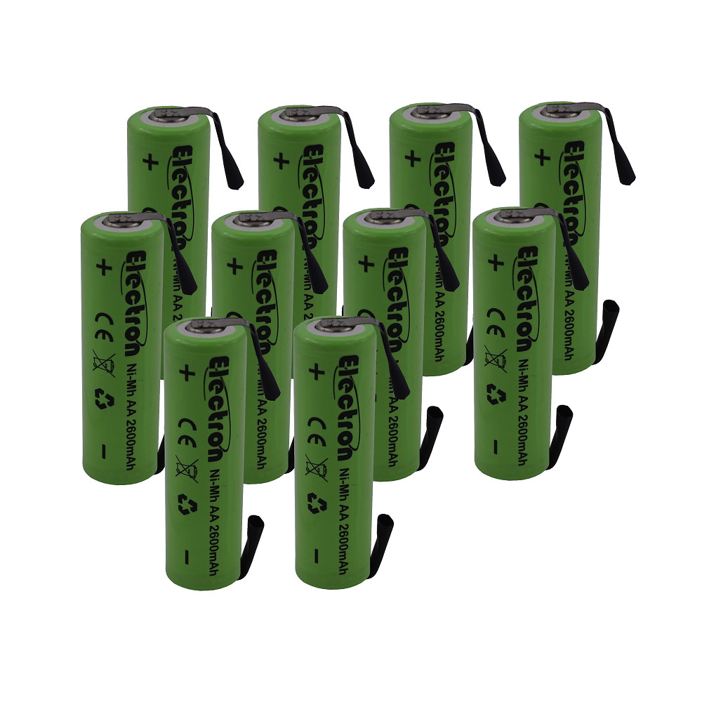 10x Batteria Ricaricabile AA 2600mAh NiMH con Linguette a Saldare 1.2V