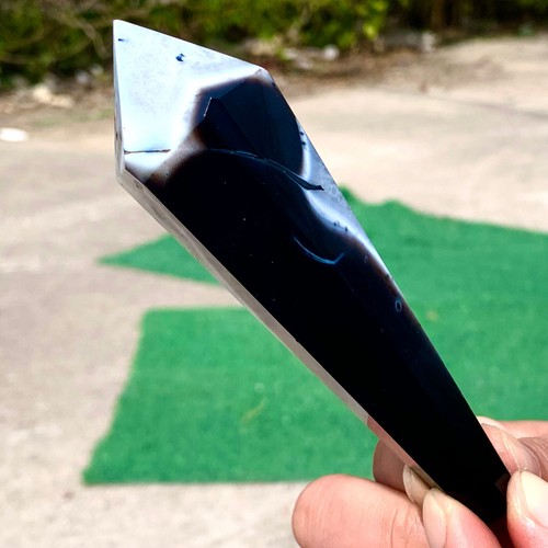139G Natural Black striped agate Magic Wand Pointed Stele Point Treatment - 第 22/22 張圖片
