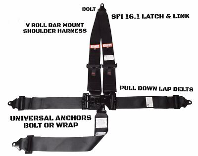 MINI INDY RACING HARNESS BELT V MOUNT SFI 16.1 LATCH & LINK 5 POINT BLACK