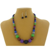 Multicolor Graduated Beaded Necklace Set 22.5" Pierced Earrings 1.25" Set