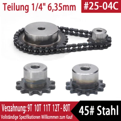 MARKENLOS Piñones de acero C45 de 9 - 80 dientes para cadenas de rodillos #25 (04C), paso 1/4" 6,35 mm