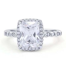 Art Deco Accent Halo Radiant Engagement Ring Cubic Zirconia 925 Sterling Silver