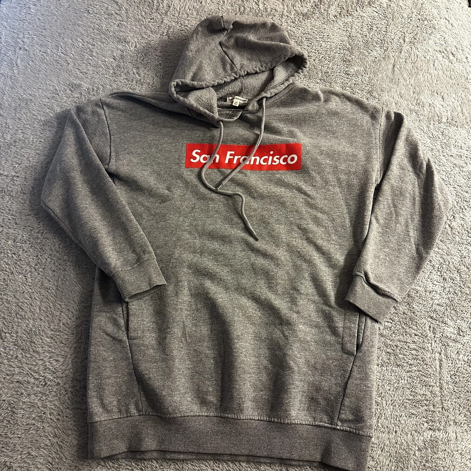 Sweat à capuche style suprême San Francisco gris évasé petites pourvoiries longues Zenana