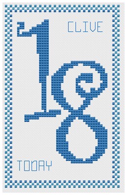 18th Birthday Blue Cross Stitch Card Kit or Pattern - by Florashell