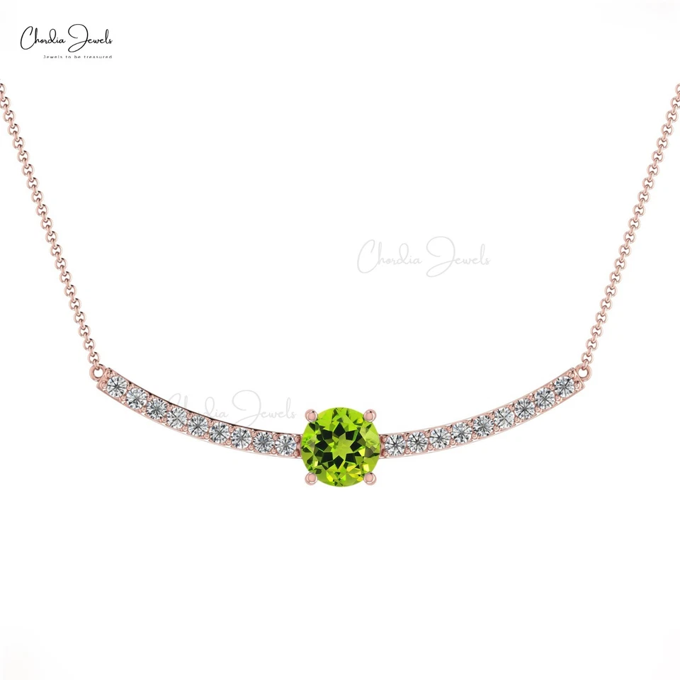Collar de cierre de resorte de diamantes de peridoto natural de 5 mm de oro macizo de 14 k de regalo Foto 2 de 4