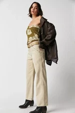 Free People Poppy Tube Top Army Green Combo Strapless Smocked Floral Printed XS