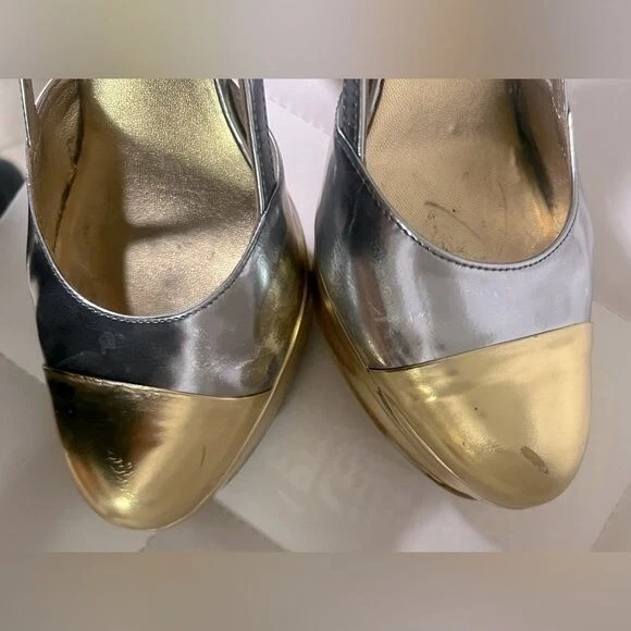PLATEAU MIU MIU PLATEAU ORO METALLICO & SIVER SLING POSTERIORE A STILETTO 36 5 (US 6)