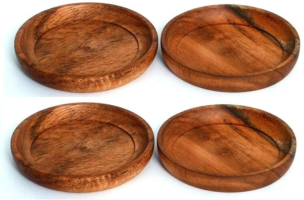 4 Inch Absorbent Wood Drink Coasters Round Table Protection Cup Mat (4  piece)