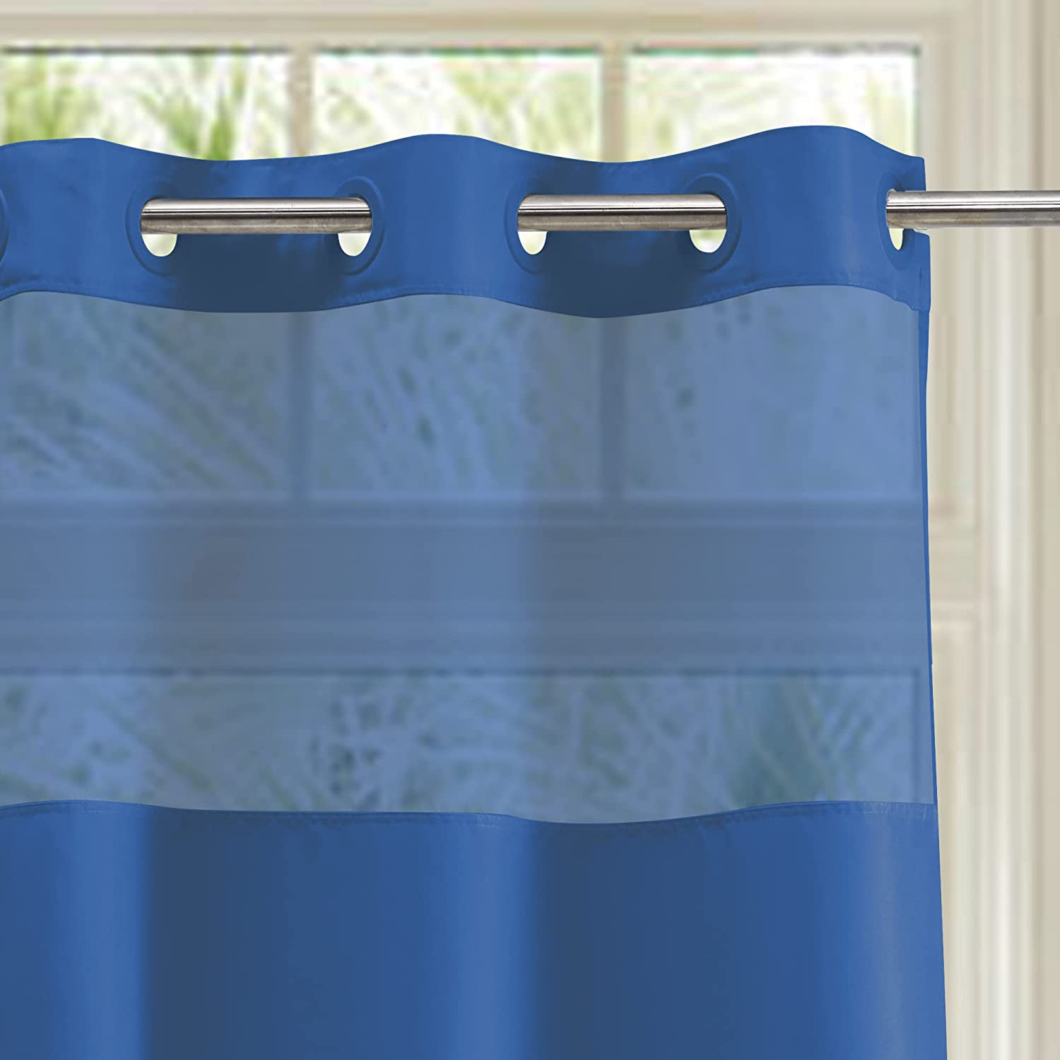 Navy Blue Fabric Shower Curtain or Liner with Sheer Window, No Snap in Liner Nee 7445010520507