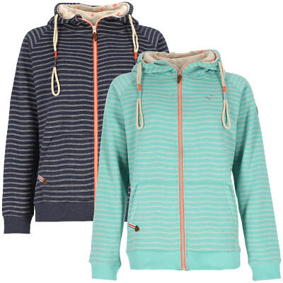 modAS Damen Sweatjacke mit Kapuze - Gestreifte Kapuzenjacke