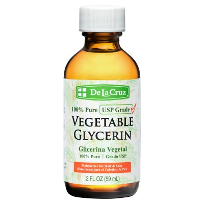 De La Cruz Pure Vegetable Glycerin USP Grade, Bottled in USA, 2 OZ exp 10/2028
