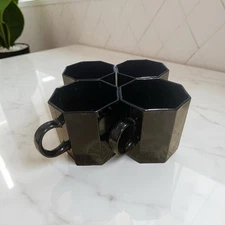Arcoroc  France black glass mug set x4