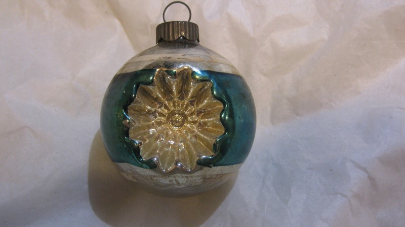 Vintage Christmas Shiny Brite Small Double Indent Glass Ornament Stripes #2