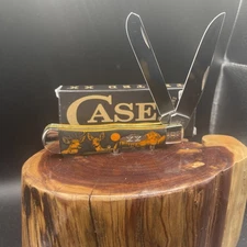 Case XX  Persimmon Orange Bone Full Size Trapper With Deer Scene  The Rut