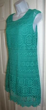 Xhilaration Dress Shift Green Crochet Lace-Lined knee A-line Cap-sleeve Jr. S/M