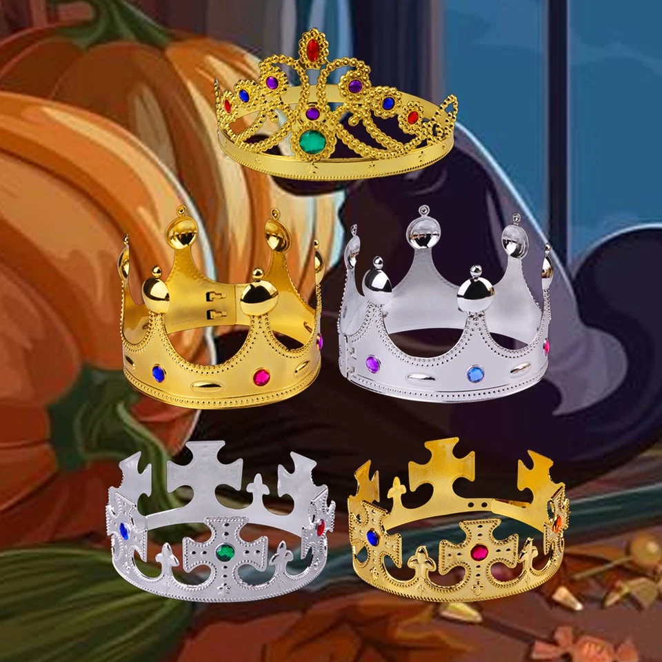  5 pezzi Festa di Halloween Corona del re Corona d'argento dorata Corona monarca - Immagine 3 di 4