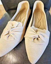 Womens Pointed Toe Ballet Flats with Bow Comfortable Knit Tan Flats Flexible 10