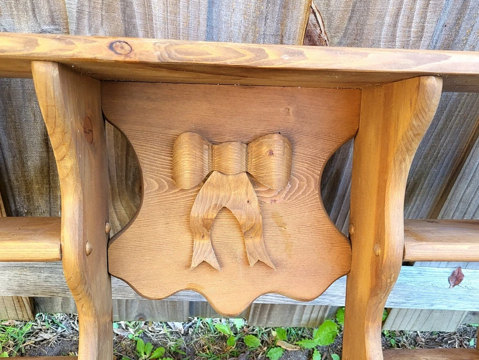 Vintage Solid Wood Tiered Display Shelf Trinket With BOW Wall Hung Whatnot  - Image 2 of 4