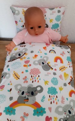 Koalabär, Regenbogen bunt , 2-Teile NEU für Wiege u Puppenwagen, Lauflernwagen 