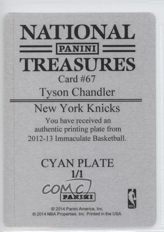 2012-13 Panini Immaculate Printing Plate Cyan 1/1 Tyson Chandler #67 1u6 - Image 2 of 3