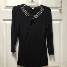 Venus  Women’s Black Classic 3/4 Sleeve Shirt Sz Medium Studded