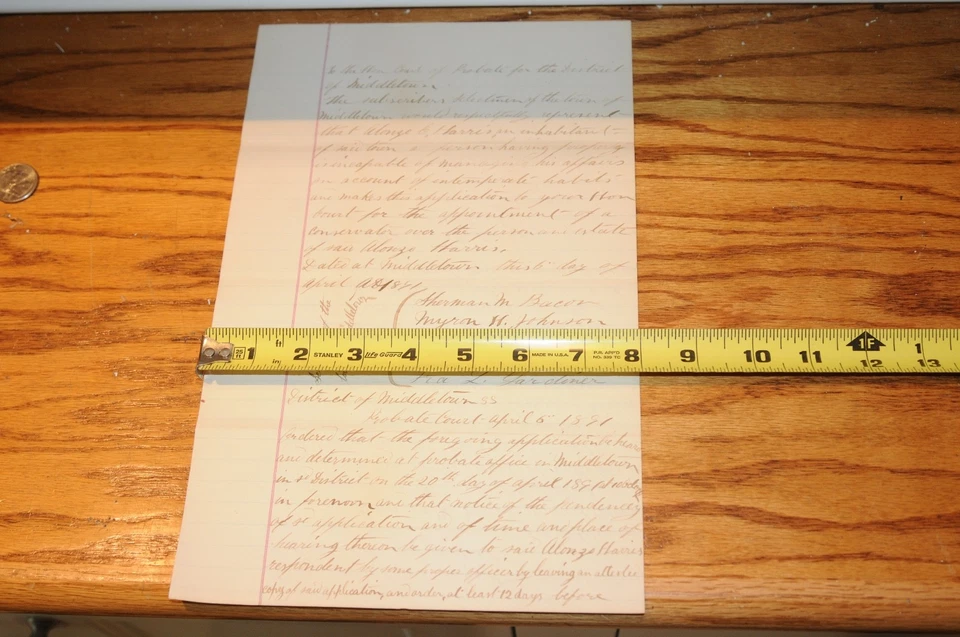 1891 antique legal document handwritten manuscript probate of Middletown Conn.** - Image 4 of 4