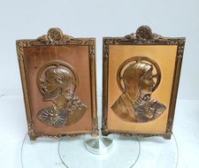 Vintage Religious Mary Jesus Copper Relief Icon Plaques