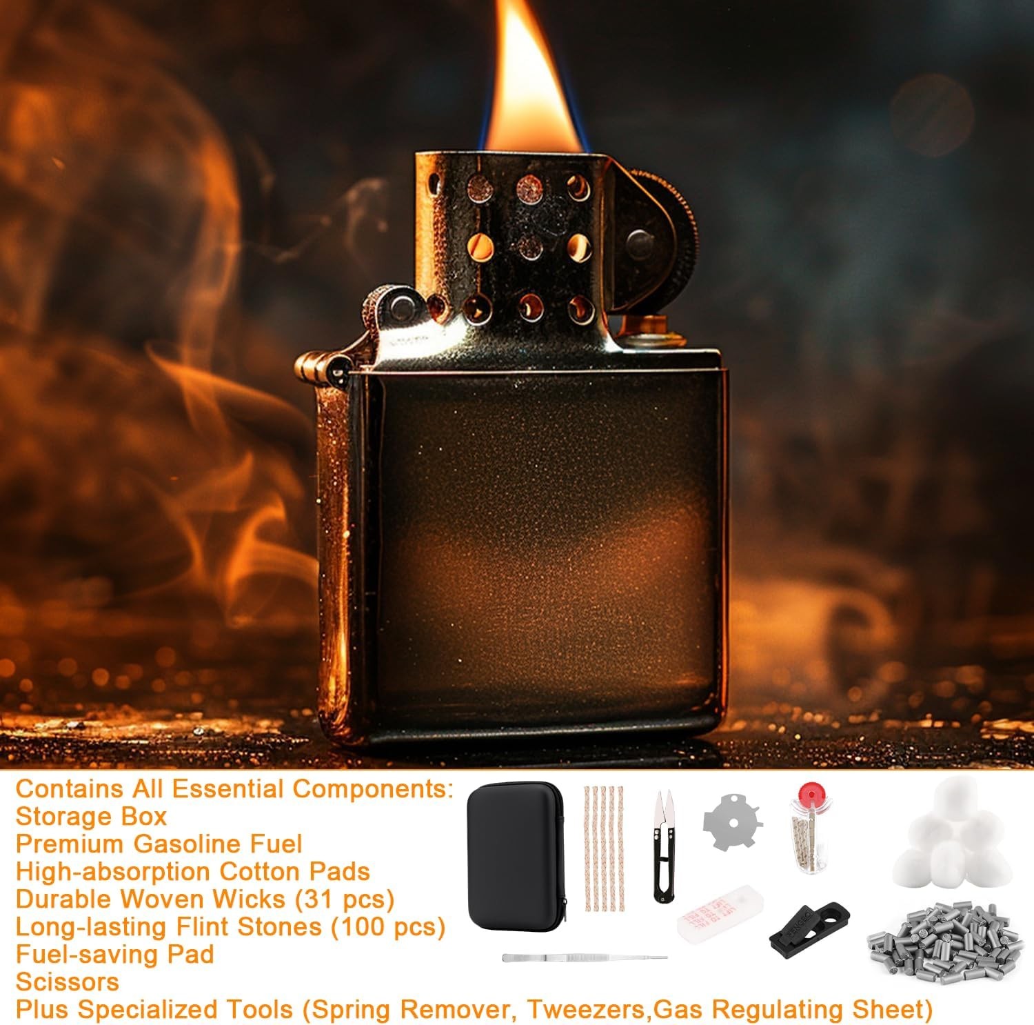 Zippo Lighter Repair Maintenance Kit w/ Case, Wick, Cotton, Felt Pads, Tweezers