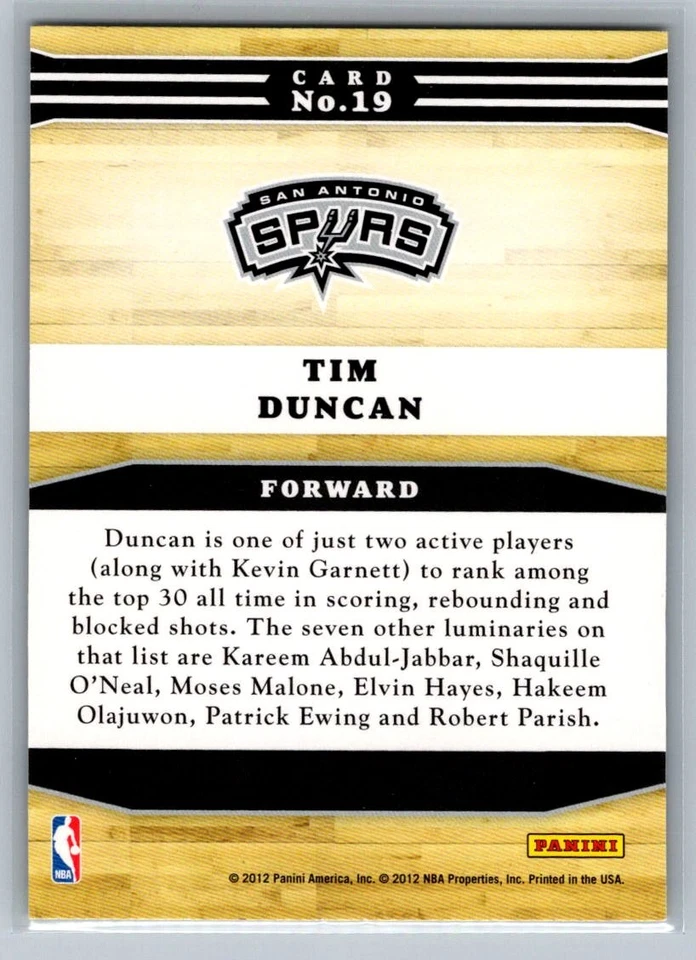 2012-13 Hoops #19 Tim Duncan Franchise Greats San Antonio Spurs B98 - Image 2 of 2