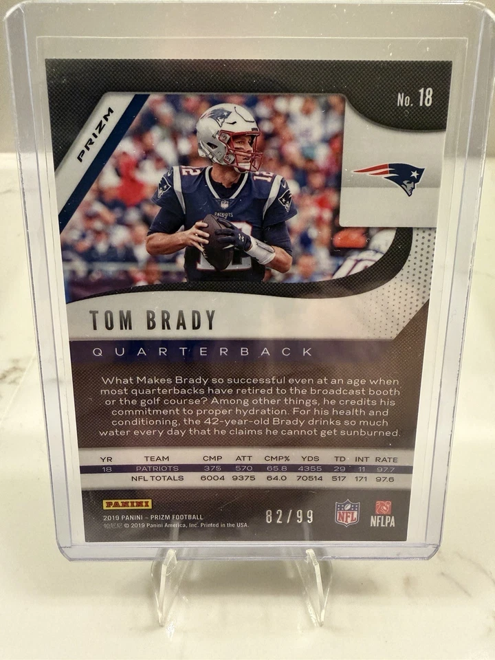 TOM BRADY BLUE ICE 82/99 НОВЫЕ ПАТРИОТЫ АНГЛИИ NO18 — 2019 PANINI PRIZM - Изображение 2 из 2