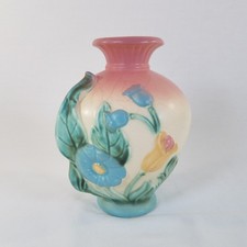Hull Pottery Bowknot B4 6 1/2 Inch Vase Vintage 1949 Pink Blue Floral Matte