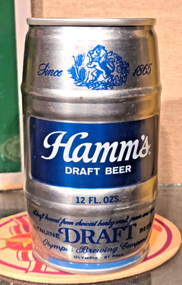 1979 BTTM OPEN HAMMS STEEL BARREL DRAFT KEG CAN PULL TAB BEER CAN OLYMPIA 2 CITY