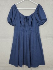 Shein Curve Smocked Sundress Size 1XL Navy Blue Casual Puff Sleeve Knee Length