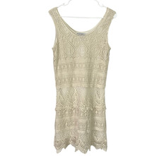 J Gee Womens Crocheted Lace Dress Sz M Ivory Sleeveless Lined Boho Fairy Cottage