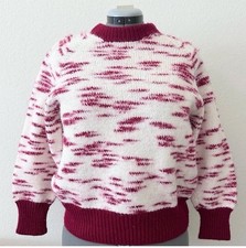 Vintage Hand Knit Burgundy Cream Sweater Women Cozy Artisan Knit