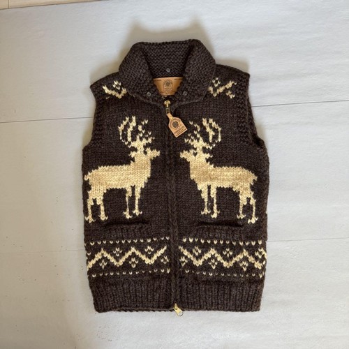 Kanadische Pullover Weste Cowichan mit Fell braun Doppelreißverschluss Top Zustand - Bild 4 von 24