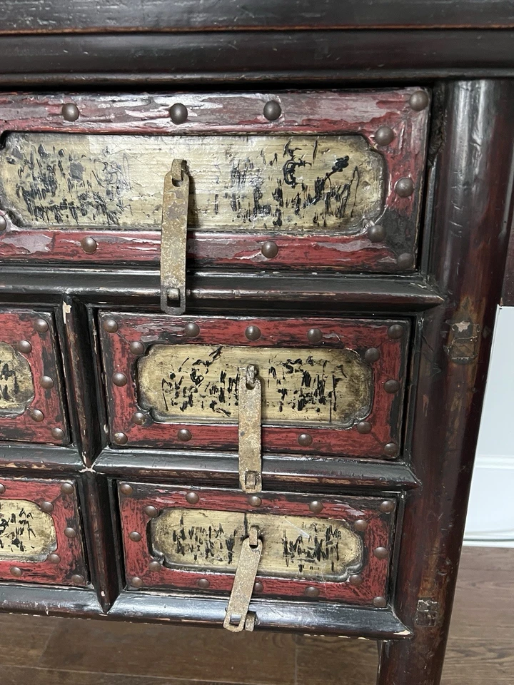 Cajonera china roja, tostada y marrón-negra (principios del siglo XIX) Foto 3 de 4