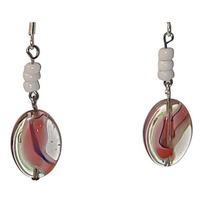 Multi-color Pink White Art Glass Bead Dangle Earrings 925 Sterling Silver 2''