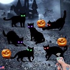 6-Pack Spooky Black Cat Halloween Yard Stakes with LED Eyes - Waterproof Decor