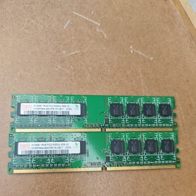 2x Hynix 512MB DDR2 SDRAM DIMM 2x 2x PC2-5300U-555-12 1Rx8 RAM  HYMP564U64CP8-Y5