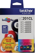 New Genuine Brother LC201 Cyan Magenta Yellow 3PK Ink Cartridges