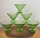 URANIUM! Set OF 6 Vintage FEDERAL DIANA Swirled Green  Glass Sherbert CUPS