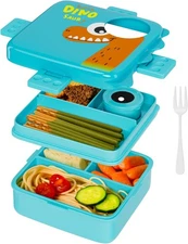 Freshmage Plastic Double-Layer Bento Box Container with 3 Compartments, Large Ca