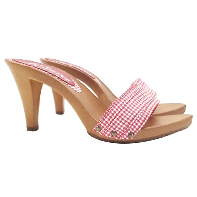 Clogs mit rotem Band kariert Pin Up Style und Absatz 9 - K6301 PIN UP ROT