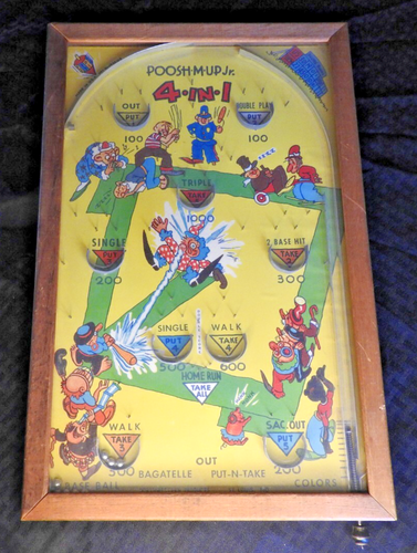 1930s PUSH-M-UP Jr 4-in-1 Baseball Bagatelle Flipper Jeu Jouet Le Bon