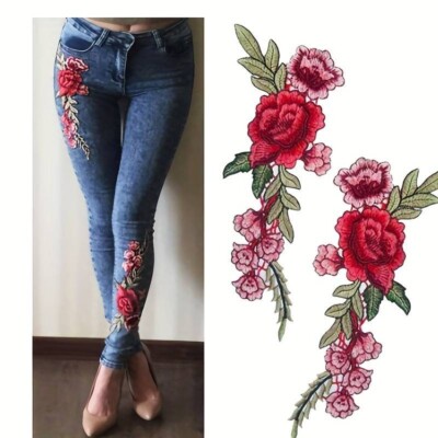 Embroidery Rose Flower Sew On Patch Badge Bag Jeans Dress Applique Craft  2PCS