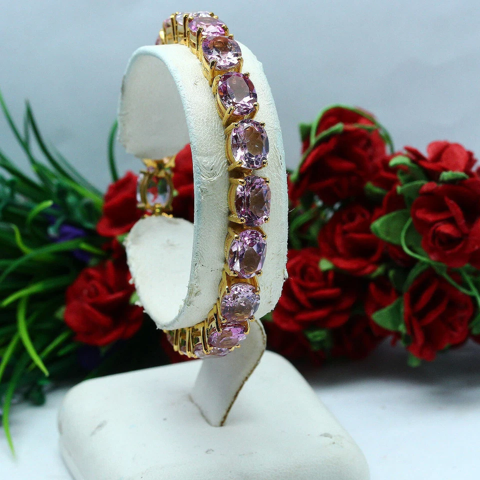 Brazalete de topacio de plata 925 enchapado en oro amarillo de 14k para hombre y mujer ovalado creado en laboratorio Foto 3 de 4