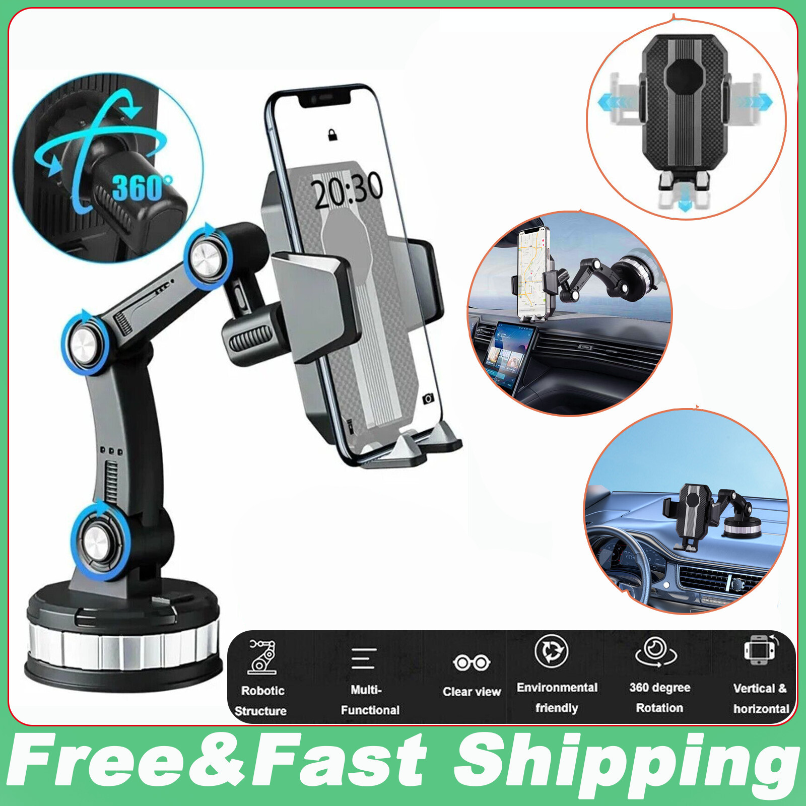 Car Phone Mount 360° Universal Car Cell Phone Holder Stand Windshield Dashboard-image